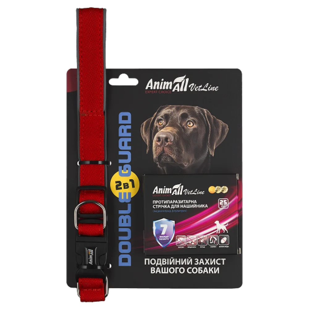 Комплект AnimAll VetLine Double Guard нашийник з протипаразитарною стрічкою, 25 мм, 400 - 500 мм, червоний