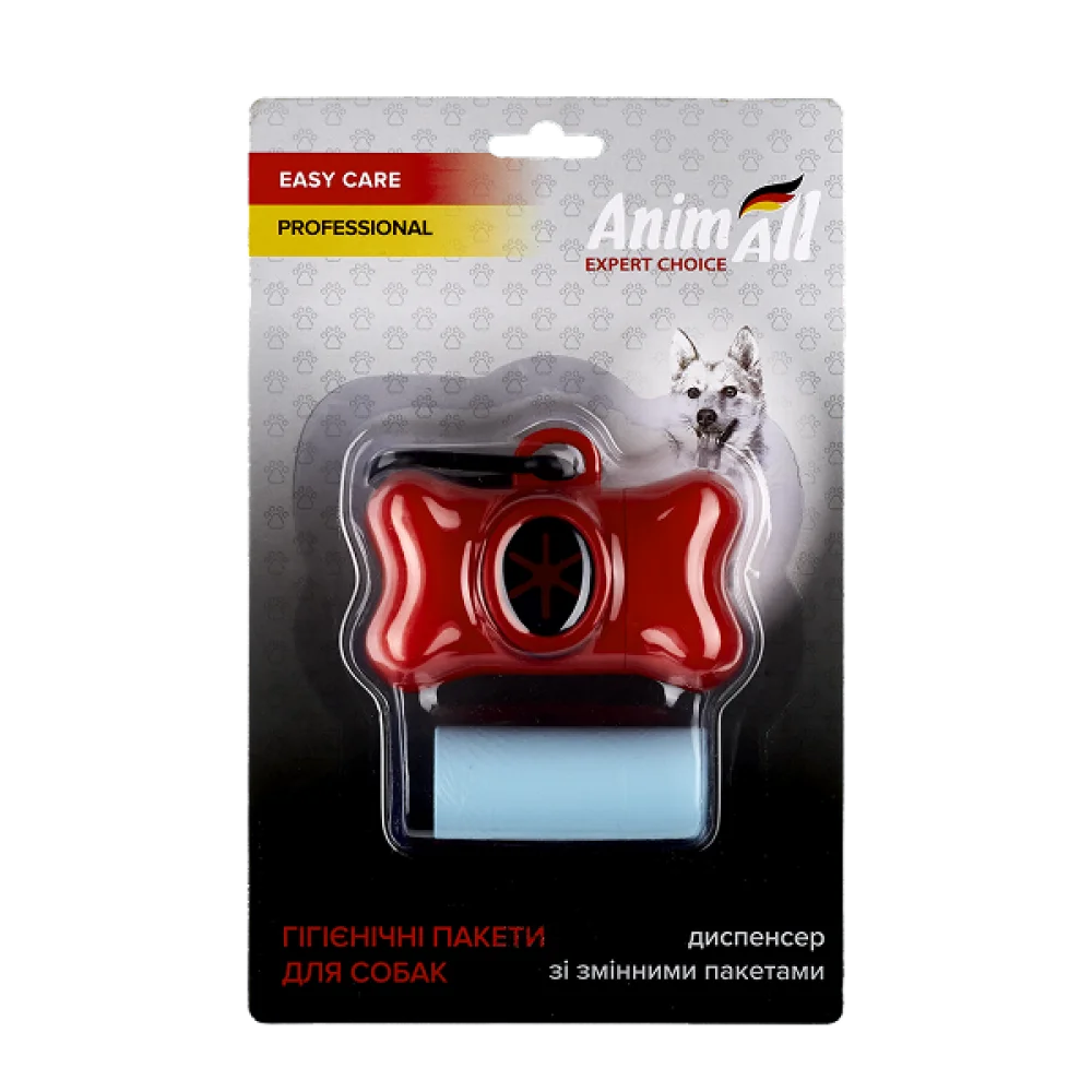 Диспенсер AnimAll зі змінними пакетами, колір червоний,    1 рулон | 15 пакетів