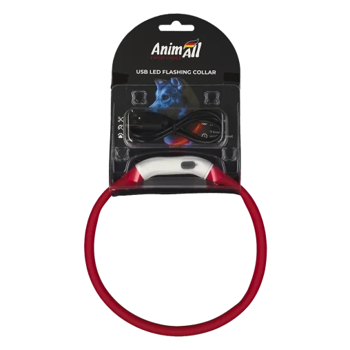 LED-нашийник AnimAll для собак, з зарядним USB-кабелем, колір червоний, 40 см