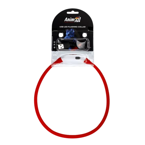 LED-нашийник AnimAll для собак, з зарядним USB-кабелем, колір червоний, 55 см