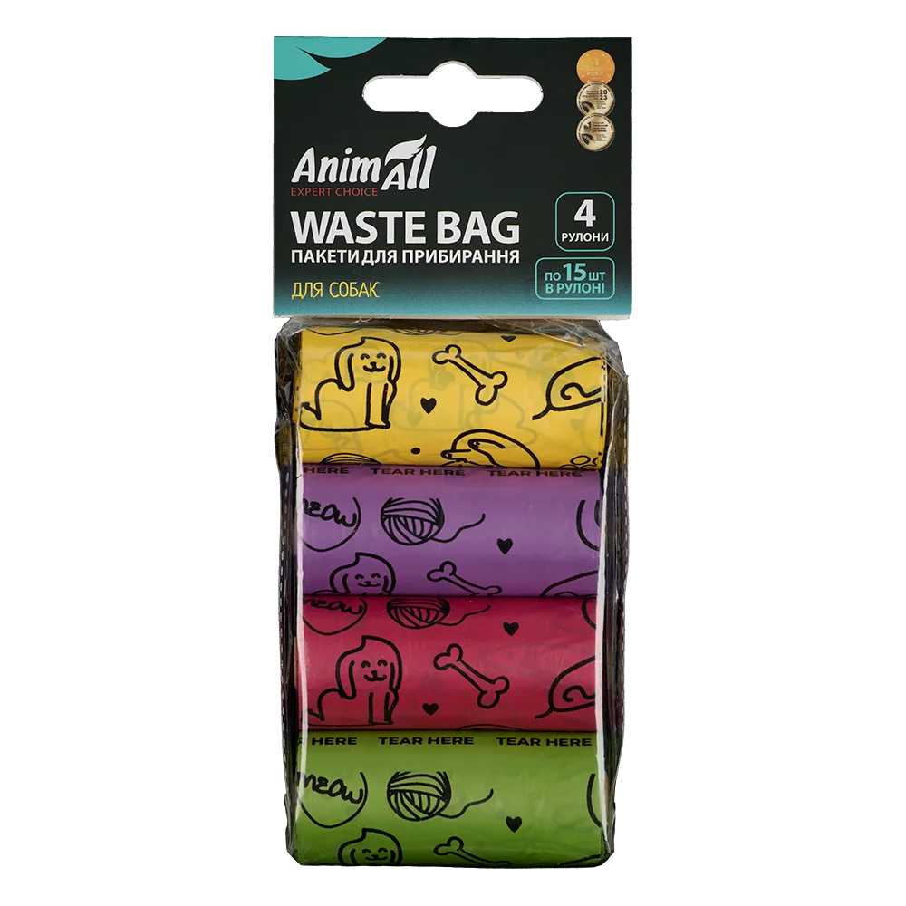AnimAll Waste Bags Disposable Dog Waste Bags, Assorted Colors, 4x15 packs