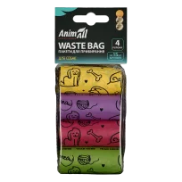 AnimAll Waste Bags Disposable Dog Waste Bags, Assorted Colors, 4x15 packs